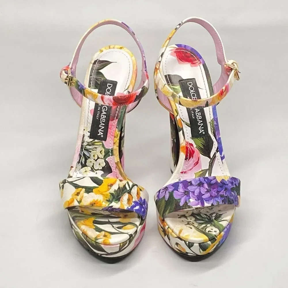 Dolce & Gabbana floral-print gabardine platform sandals size 38